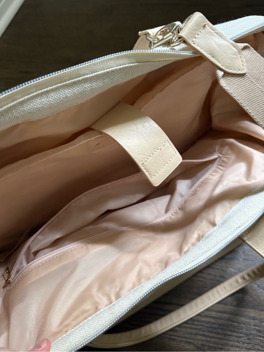 BEIS Cream Canvas and Tan Leather-Trim Travel Bag - Picture 3 of 9
